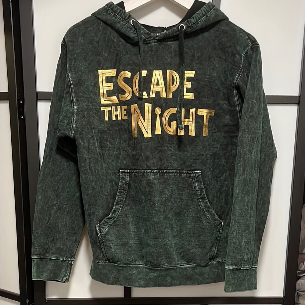 Escape the Night Dark Green Hoodie with Gold Lettering Unisex Size XS